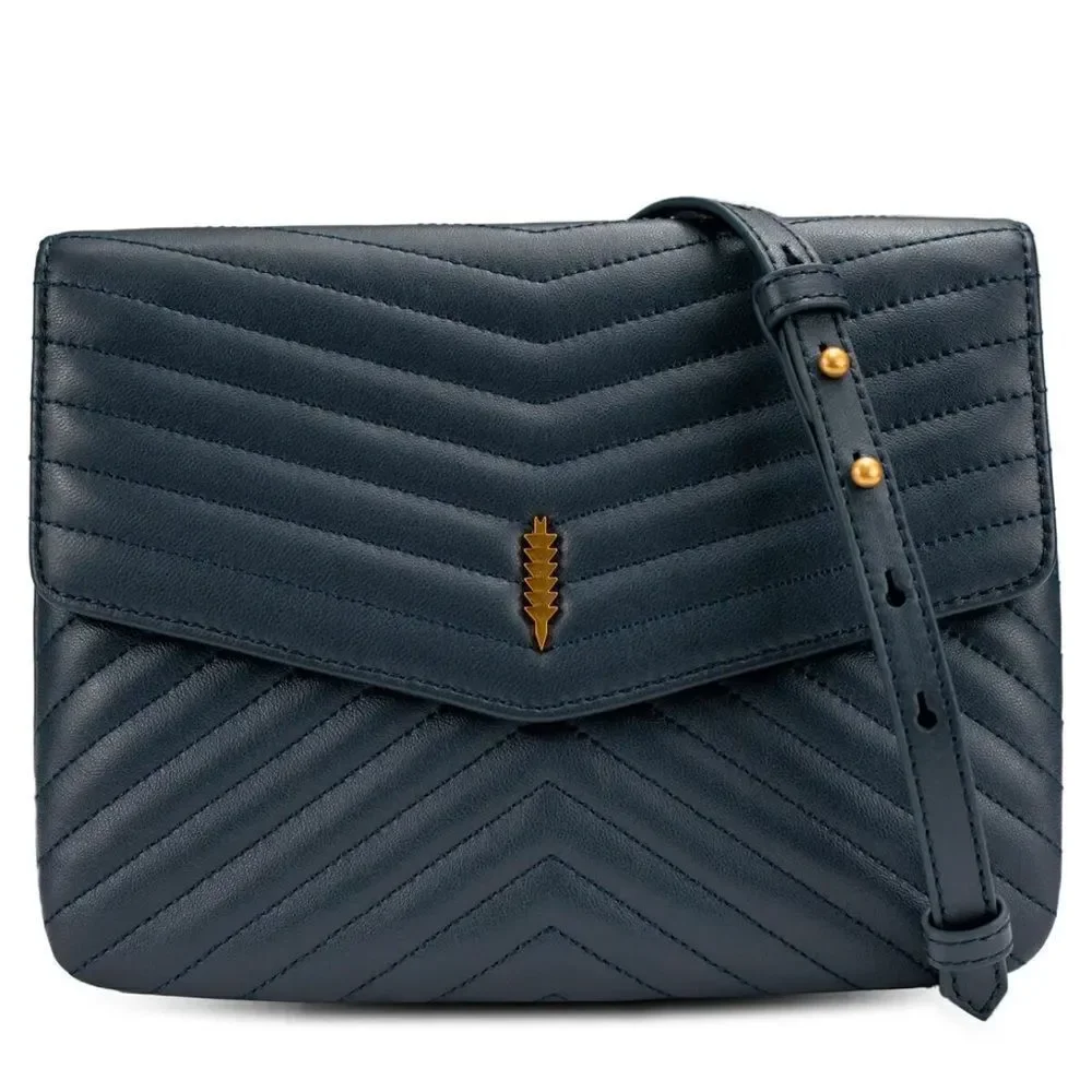 Thacker Jenna Quilted Leather Crossbody Bag- Navy
